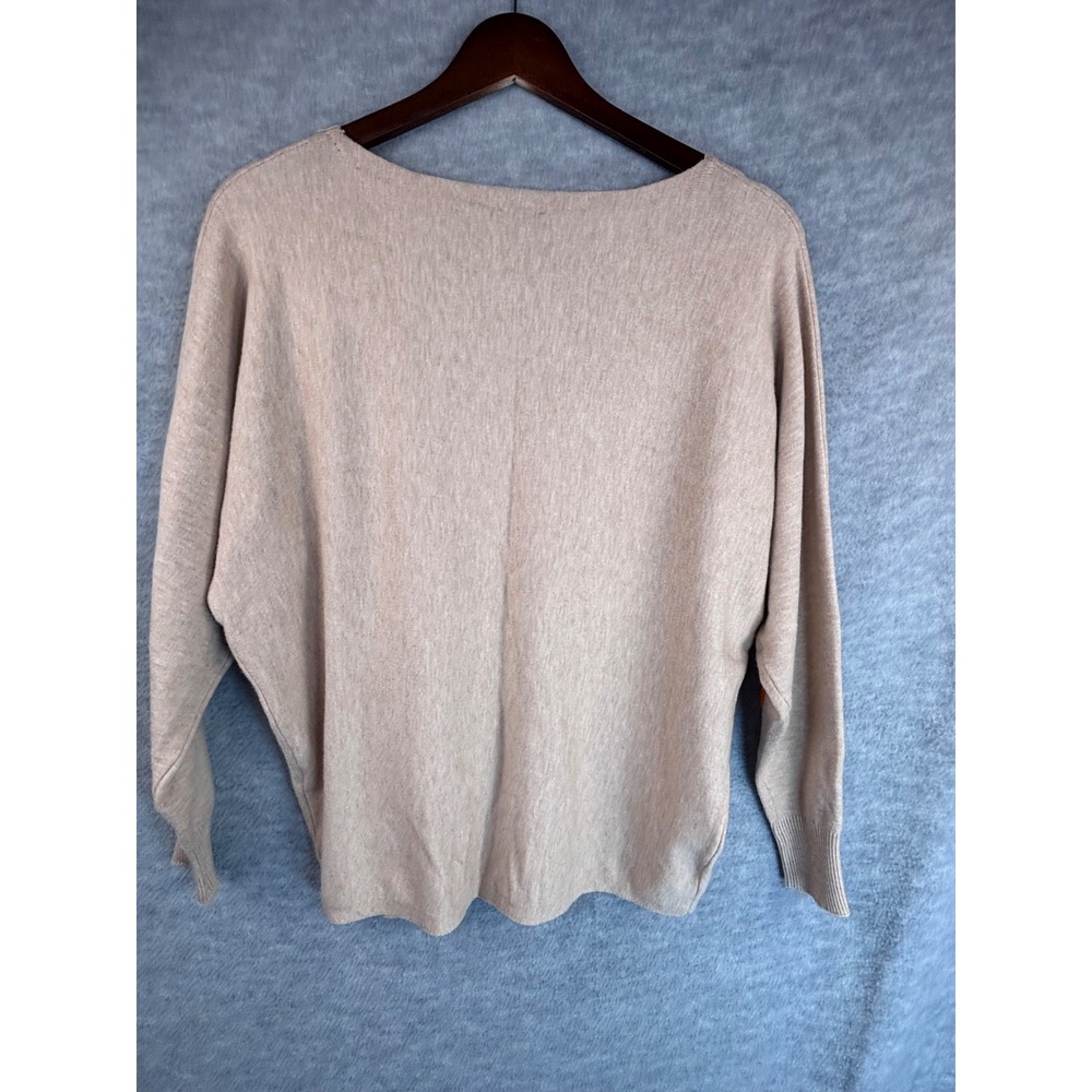 Beige Sweater S Felted Floral Appliqué Light Boho MCM  Hippie Neutral‎ Oversized - Picture 6 of 11